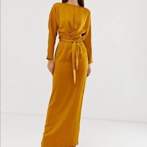 ASOS long sleeve maxi evening satin gown dress